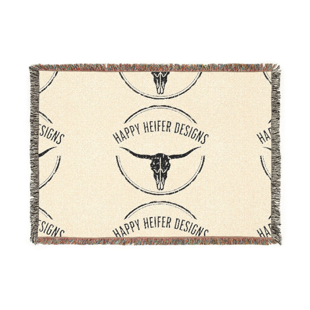 Happy Heifer Blessings Woven Blanket — Western Longhorn Throw