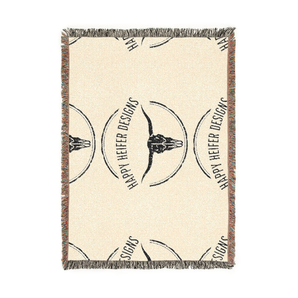 Happy Heifer Blessings Woven Blanket — Western Longhorn Throw