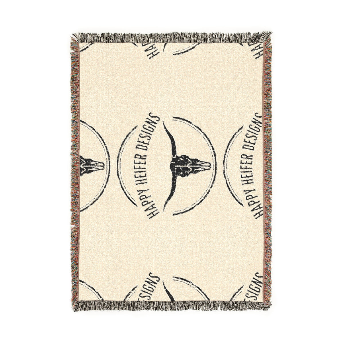 Happy Heifer Blessings Woven Blanket — Western Longhorn Throw